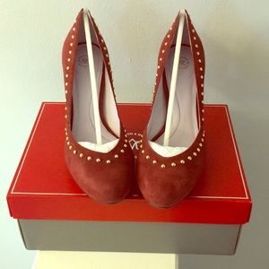 Red /wine suede studded 3" heels